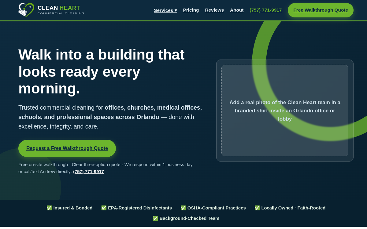 Clean Heart Commercial Cleaning website screenshot