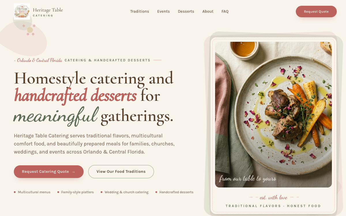Heritage Table Catering website screenshot